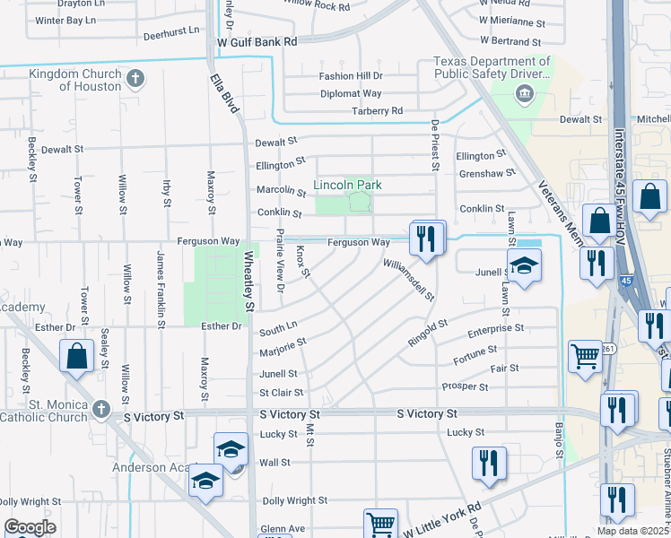 map of restaurants, bars, coffee shops, grocery stores, and more near 972 Reverend B J Lewis Drive in Houston