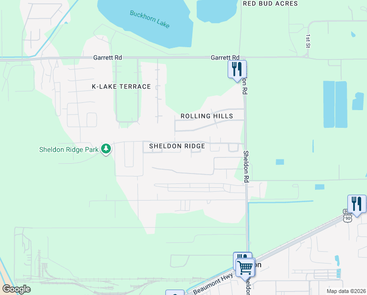 map of restaurants, bars, coffee shops, grocery stores, and more near 15826 Sheldon Ridge Way in Houston