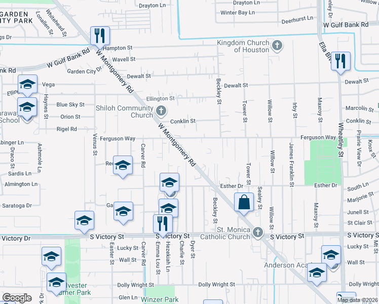 map of restaurants, bars, coffee shops, grocery stores, and more near 9126 West Montgomery Road in Houston