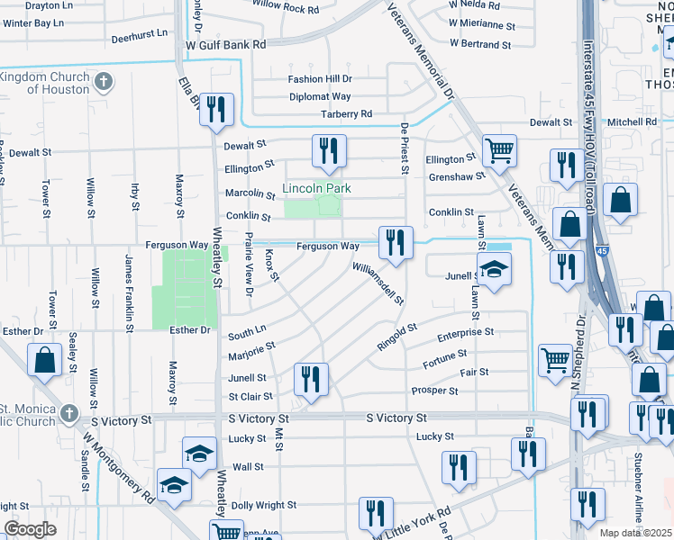 map of restaurants, bars, coffee shops, grocery stores, and more near 944 South Lane in Houston