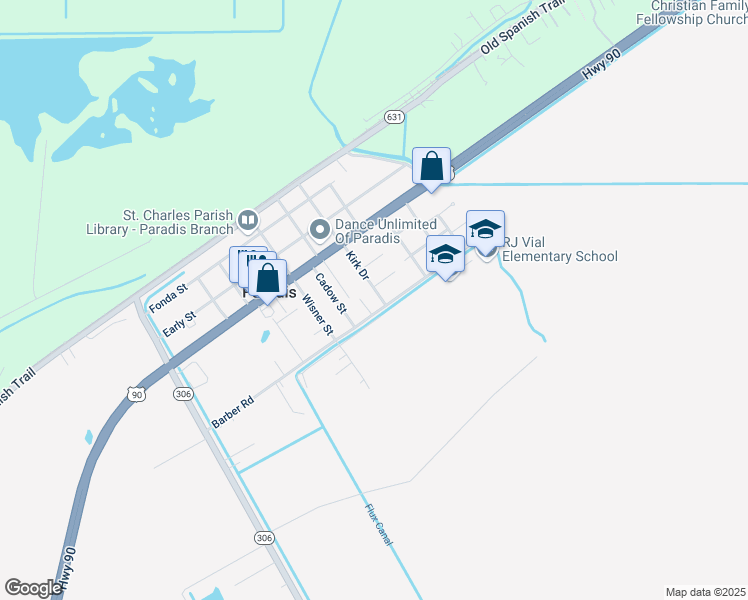 map of restaurants, bars, coffee shops, grocery stores, and more near 518 Barber Road in Paradis