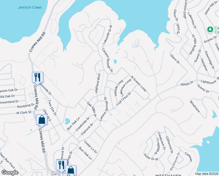 map of restaurants, bars, coffee shops, grocery stores, and more near 422 Wild Cherry Drive in Canyon Lake
