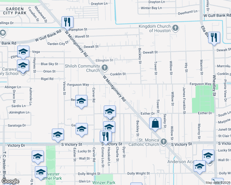 map of restaurants, bars, coffee shops, grocery stores, and more near 9203 West Montgomery Road in Houston