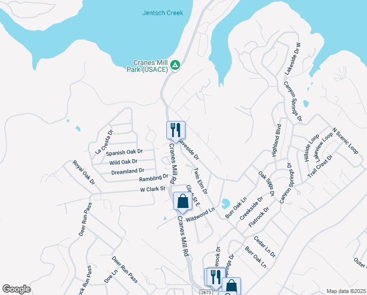 map of restaurants, bars, coffee shops, grocery stores, and more near 164 Caveside Drive in Canyon Lake