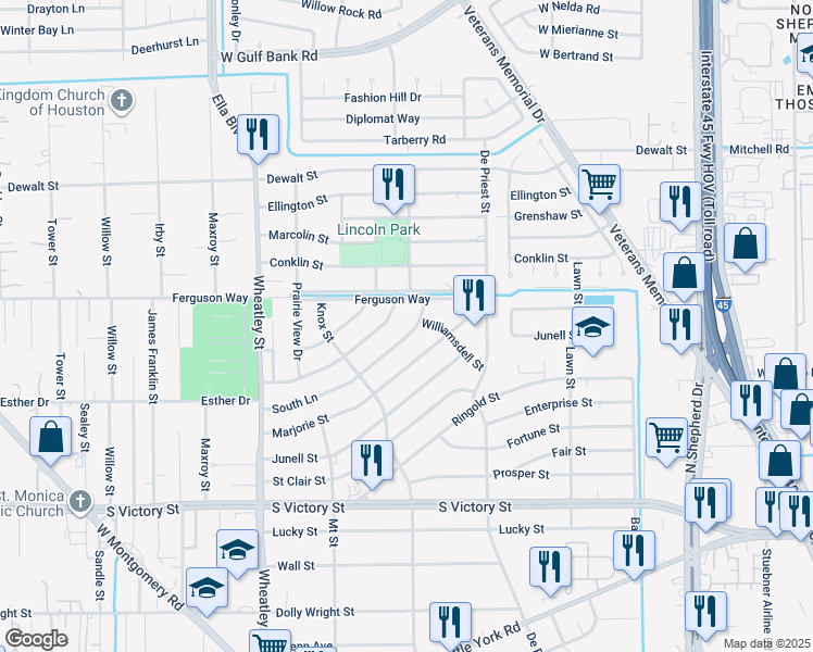 map of restaurants, bars, coffee shops, grocery stores, and more near 944 South Lane in Houston