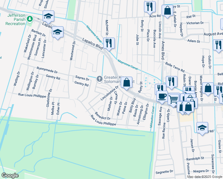 map of restaurants, bars, coffee shops, grocery stores, and more near 6701 Carver Drive in Marrero
