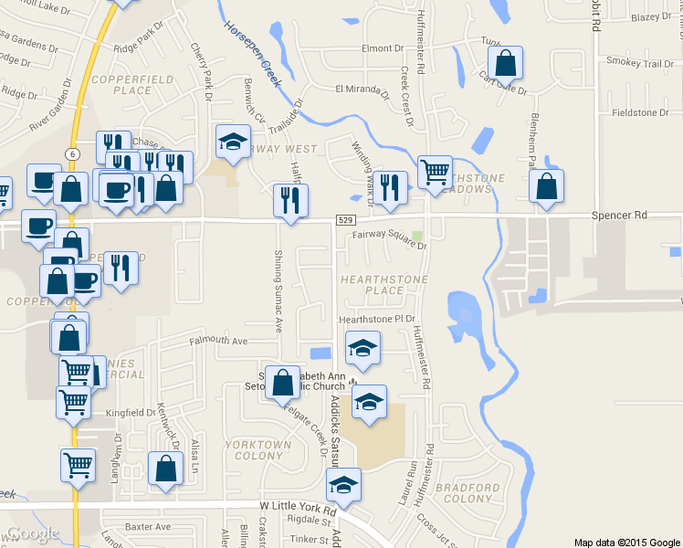 map of restaurants, bars, coffee shops, grocery stores, and more near 7003 Madison Trail in Houston