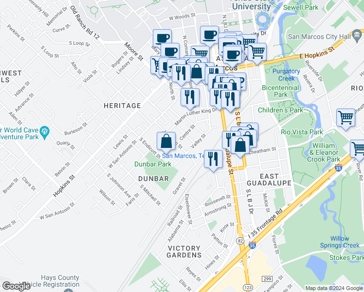 map of restaurants, bars, coffee shops, grocery stores, and more near 311 Jackman Street in San Marcos