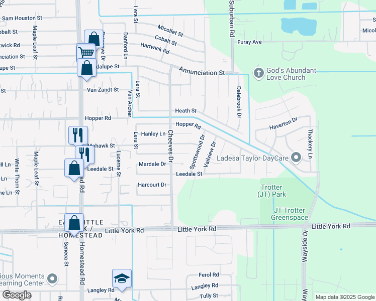 map of restaurants, bars, coffee shops, grocery stores, and more near 6519 Rosemary Lane in Houston