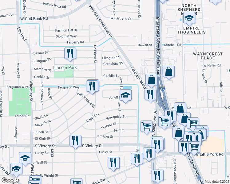 map of restaurants, bars, coffee shops, grocery stores, and more near 808 Junell Street in Houston