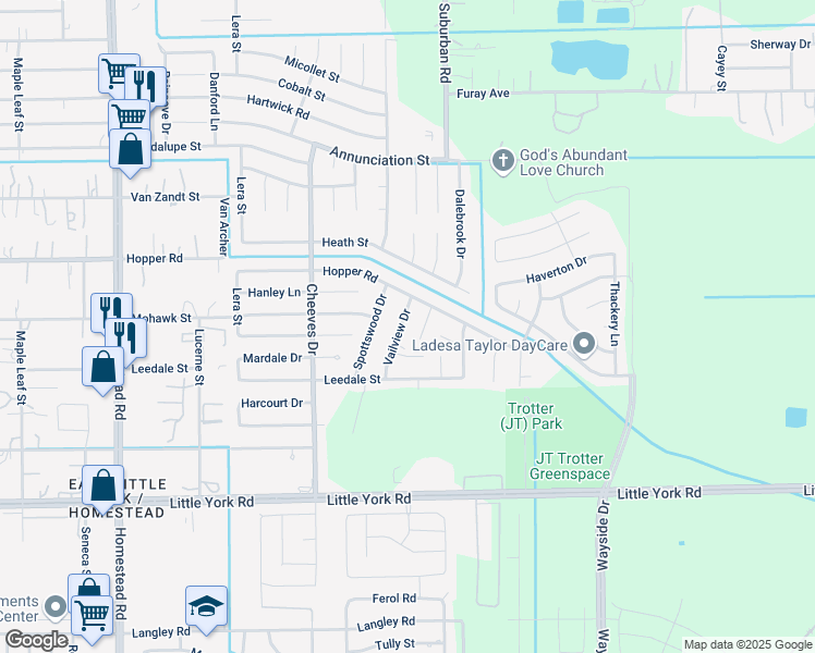 map of restaurants, bars, coffee shops, grocery stores, and more near 11007 Tamworth Drive in Houston