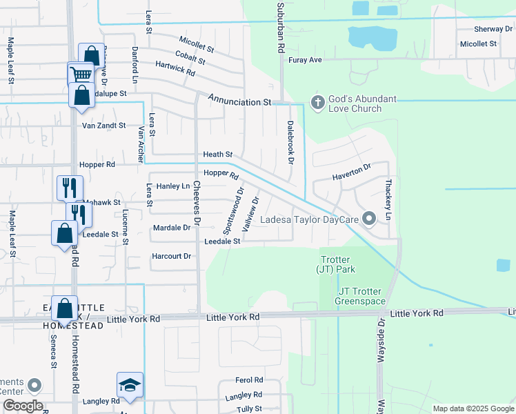 map of restaurants, bars, coffee shops, grocery stores, and more near 11007 Tamworth Drive in Houston