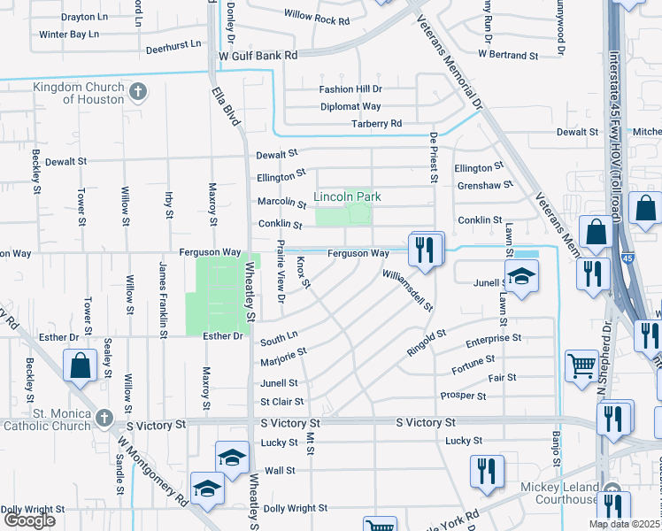 map of restaurants, bars, coffee shops, grocery stores, and more near 972 Reverend B J Lewis Drive in Houston