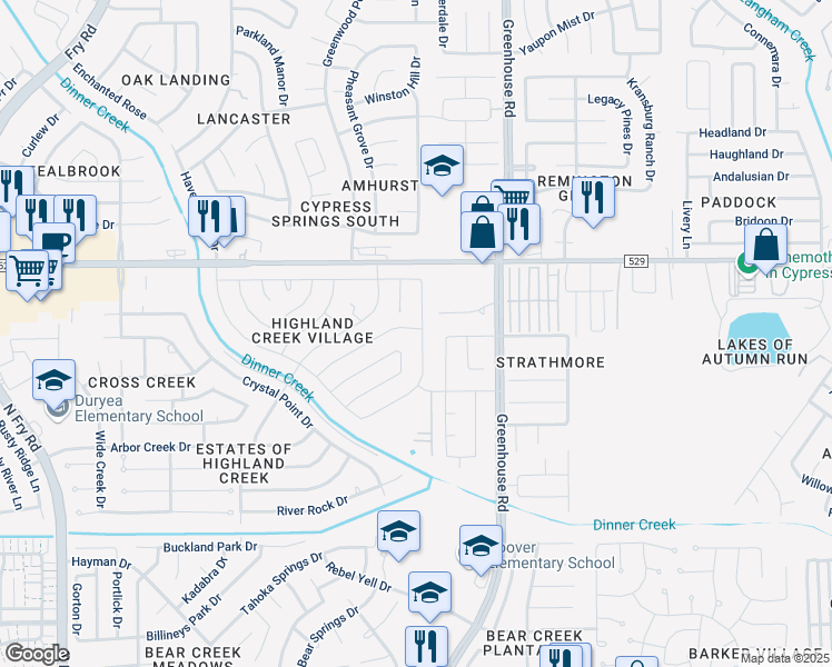 map of restaurants, bars, coffee shops, grocery stores, and more near 19402 Thunder Rock Drive in Katy