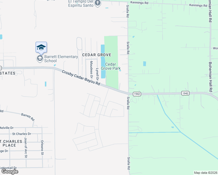 map of restaurants, bars, coffee shops, grocery stores, and more near 1396 Farm to Market Road 1942 in Crosby