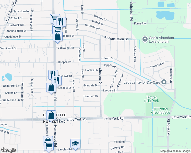 map of restaurants, bars, coffee shops, grocery stores, and more near 6418 Rosemary Lane in Houston