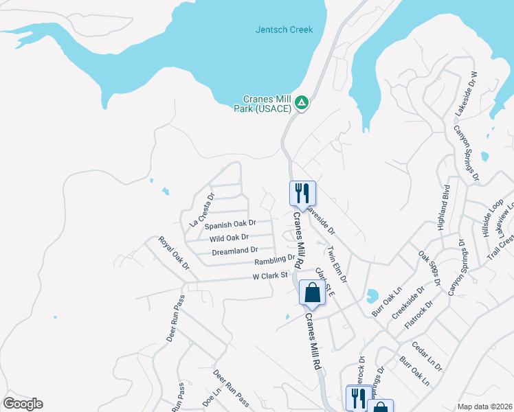 map of restaurants, bars, coffee shops, grocery stores, and more near 224 Spanish Oak Drive in Canyon Lake