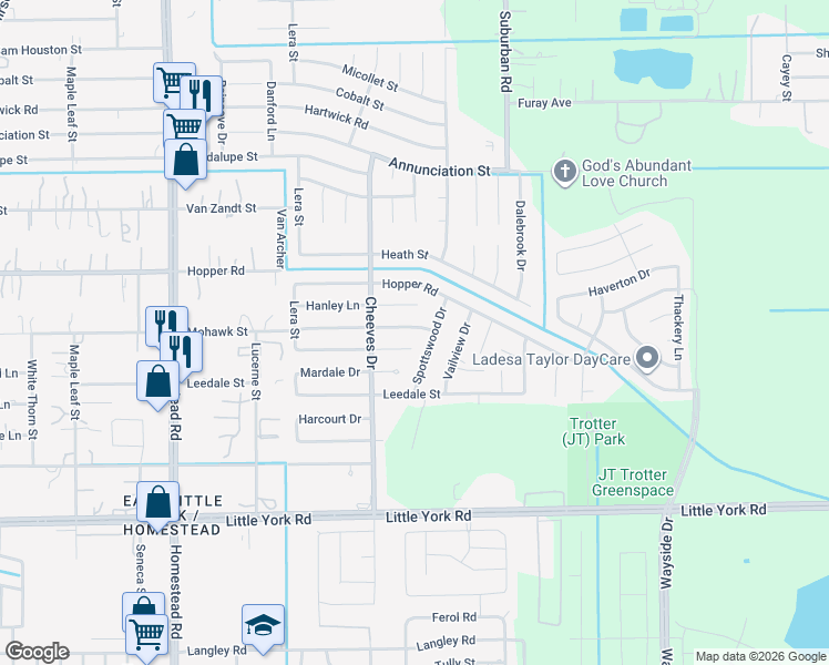 map of restaurants, bars, coffee shops, grocery stores, and more near 6534 Mohawk Street in Houston