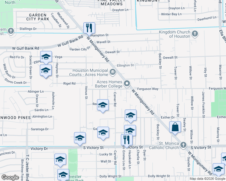 map of restaurants, bars, coffee shops, grocery stores, and more near 2403 Ferguson Way in Houston
