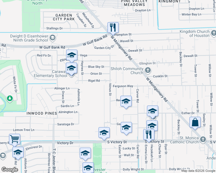 map of restaurants, bars, coffee shops, grocery stores, and more near in Houston