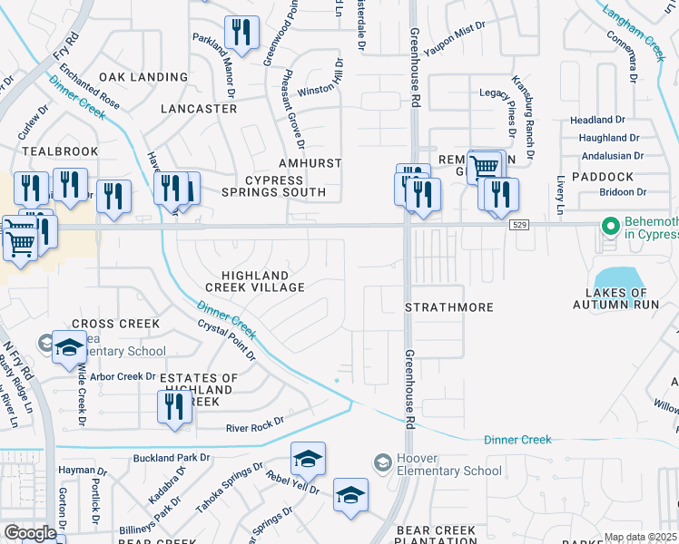 map of restaurants, bars, coffee shops, grocery stores, and more near 6914 Skyline Park Drive in Katy
