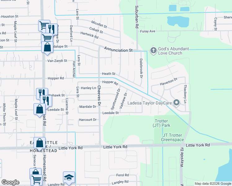 map of restaurants, bars, coffee shops, grocery stores, and more near 11071 Spottswood Drive in Houston
