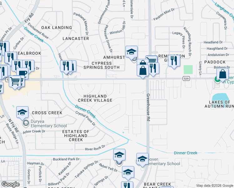 map of restaurants, bars, coffee shops, grocery stores, and more near 6914 Skyline Park Drive in Katy