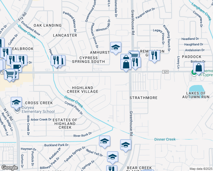 map of restaurants, bars, coffee shops, grocery stores, and more near 6914 Skyline Park Drive in Katy
