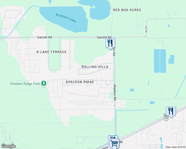 map of restaurants, bars, coffee shops, grocery stores, and more near 16027 Dunman Lane in Houston