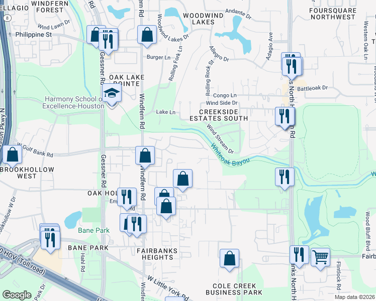 map of restaurants, bars, coffee shops, grocery stores, and more near 8122 White Oak Place in Houston