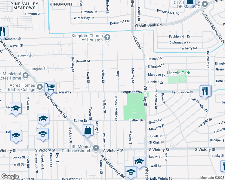 map of restaurants, bars, coffee shops, grocery stores, and more near 1320 Ferguson Way in Houston