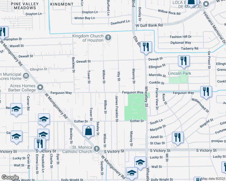 map of restaurants, bars, coffee shops, grocery stores, and more near 1320 Ferguson Way in Houston
