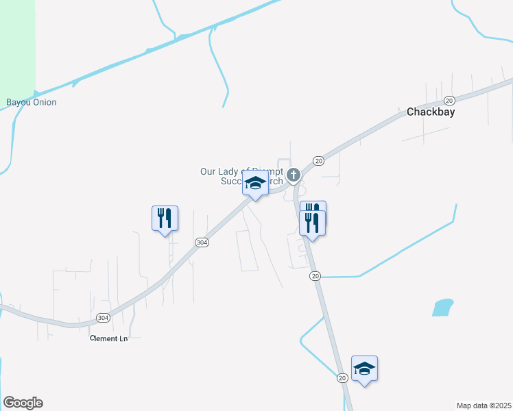 map of restaurants, bars, coffee shops, grocery stores, and more near 101 School Lane in Thibodaux