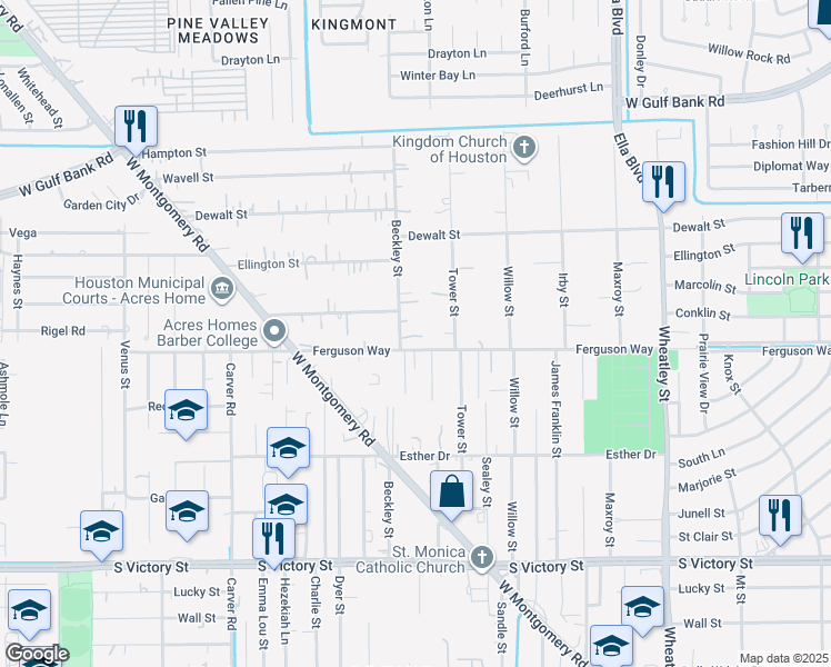 map of restaurants, bars, coffee shops, grocery stores, and more near 9306 Beckley Street in Houston