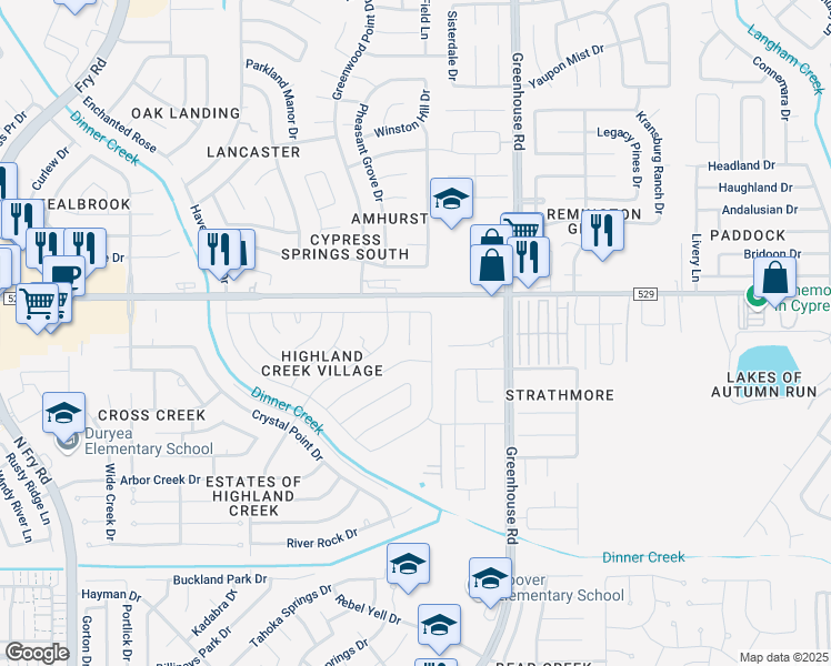 map of restaurants, bars, coffee shops, grocery stores, and more near 6914 Skyline Park Drive in Katy