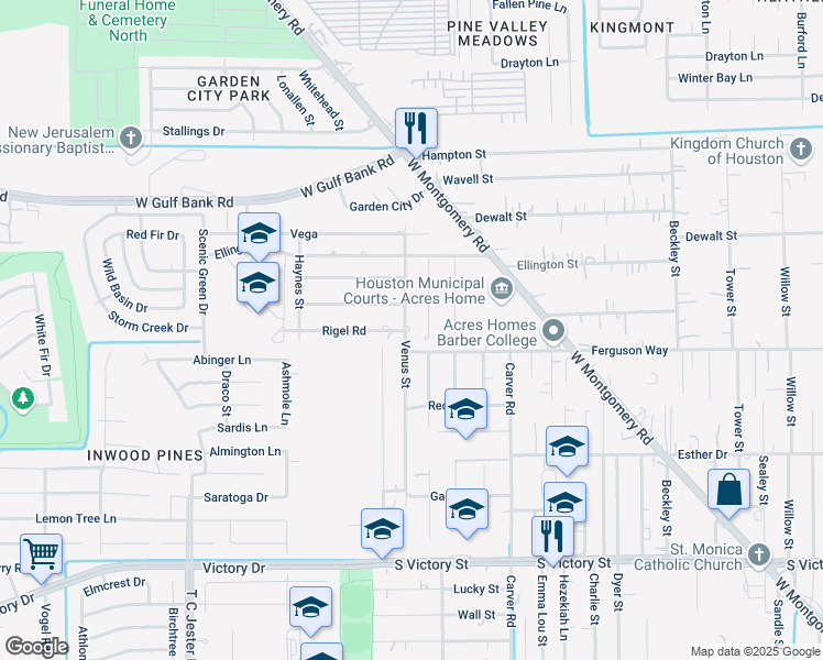 map of restaurants, bars, coffee shops, grocery stores, and more near in Houston