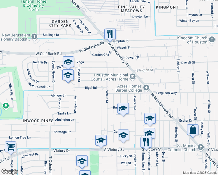 map of restaurants, bars, coffee shops, grocery stores, and more near in Houston