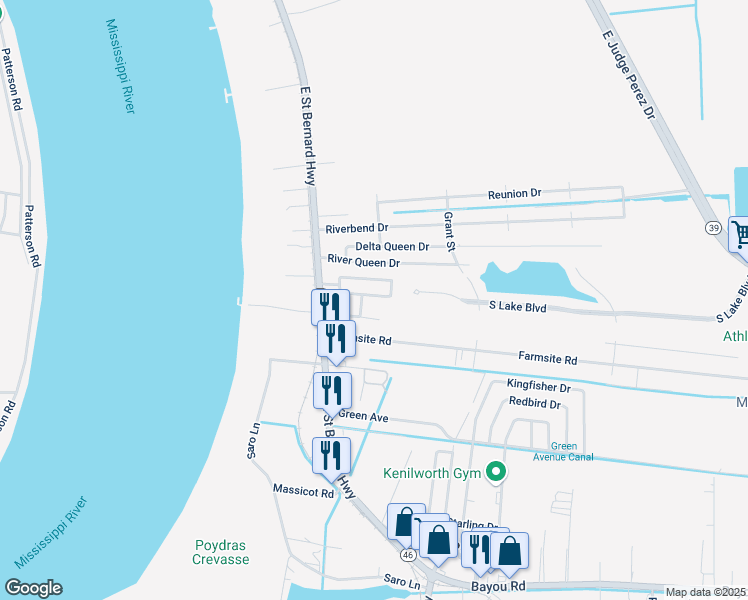 map of restaurants, bars, coffee shops, grocery stores, and more near 2113 River Park Drive in Violet