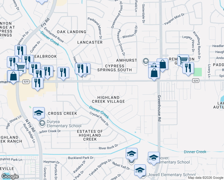 map of restaurants, bars, coffee shops, grocery stores, and more near 6911 Eagle Ridge Drive in Katy