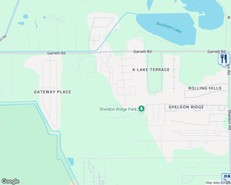 map of restaurants, bars, coffee shops, grocery stores, and more near 15306 Laceleaf Trail in Houston
