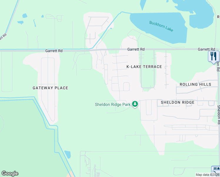 map of restaurants, bars, coffee shops, grocery stores, and more near 15238 Garrett Road in Houston