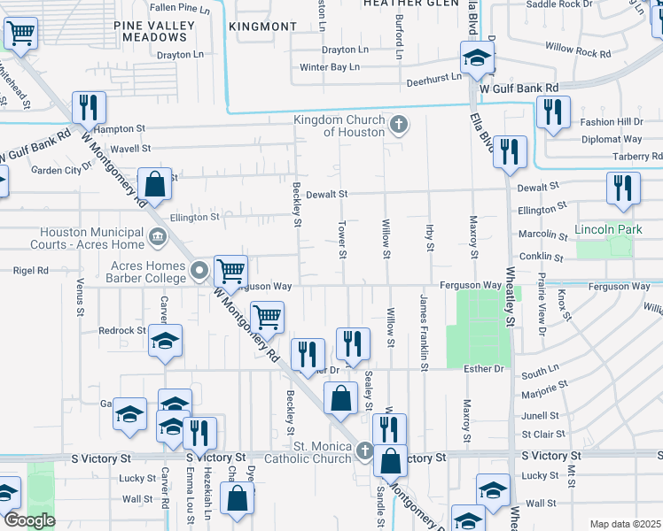 map of restaurants, bars, coffee shops, grocery stores, and more near 9306 Beckley Street in Houston
