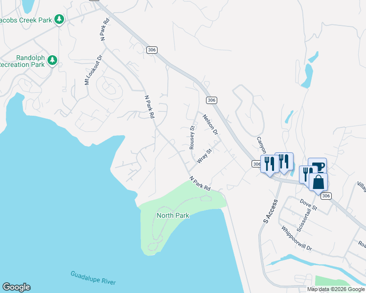 map of restaurants, bars, coffee shops, grocery stores, and more near 217 Rousey Street in Canyon Lake