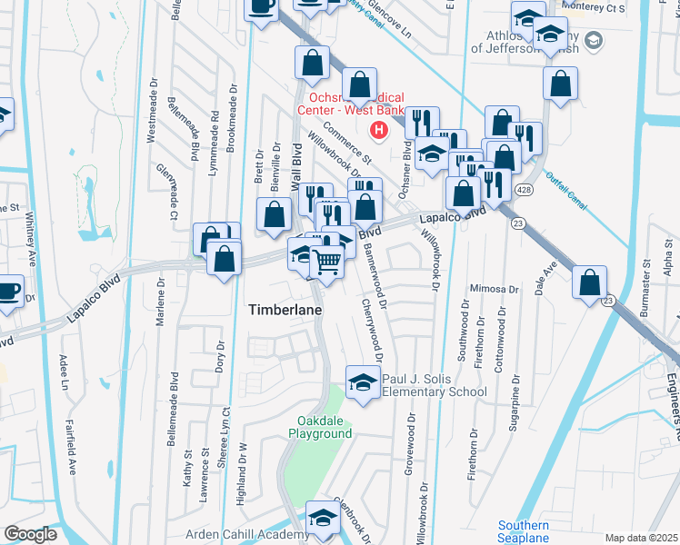 map of restaurants, bars, coffee shops, grocery stores, and more near 460 Realty Drive in Gretna