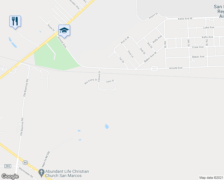 map of restaurants, bars, coffee shops, grocery stores, and more near Gary Circle in Caldwell County