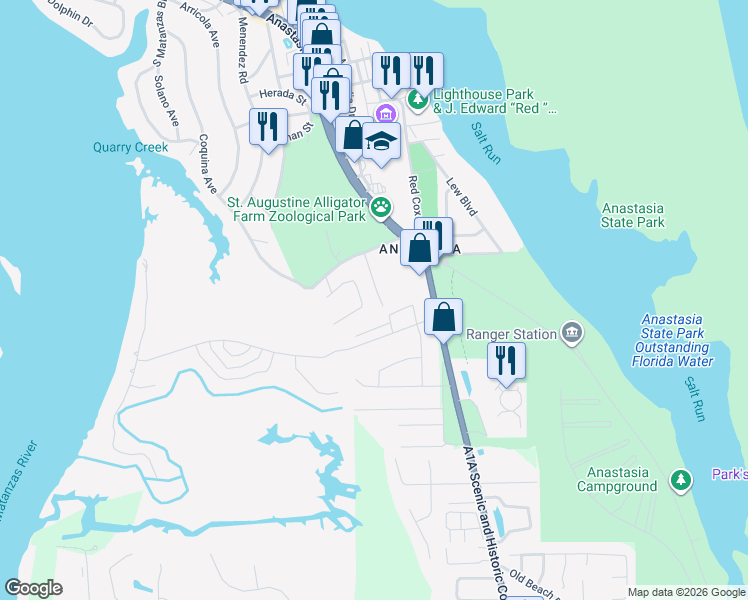 map of restaurants, bars, coffee shops, grocery stores, and more near 26 Park Terrace Drive in St. Augustine