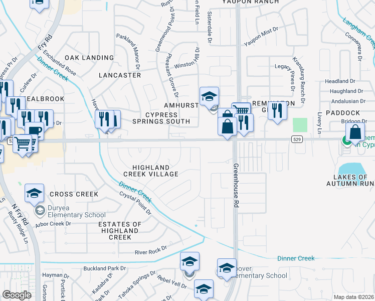 map of restaurants, bars, coffee shops, grocery stores, and more near 6927 Skyline Park Drive in Katy