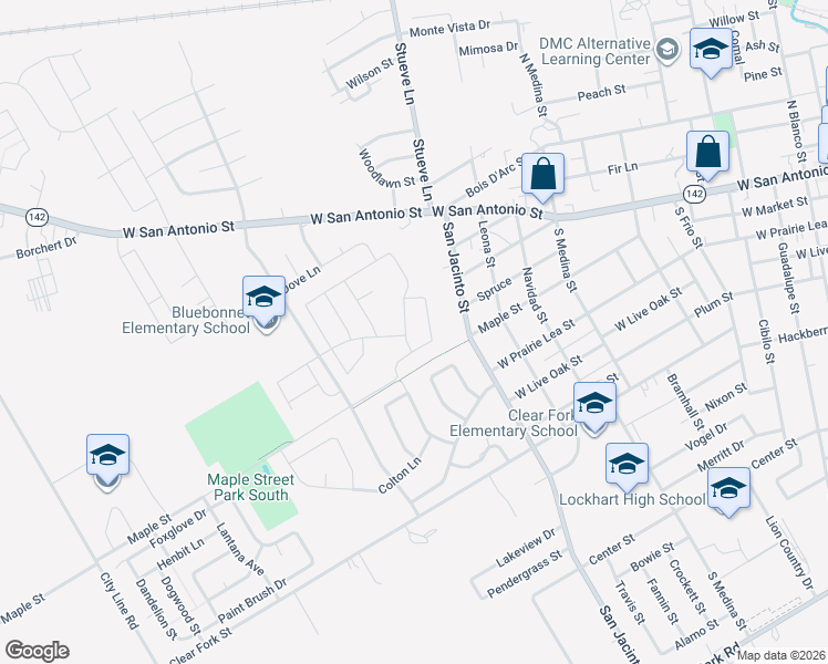 map of restaurants, bars, coffee shops, grocery stores, and more near 416 Connolly Circle in Lockhart
