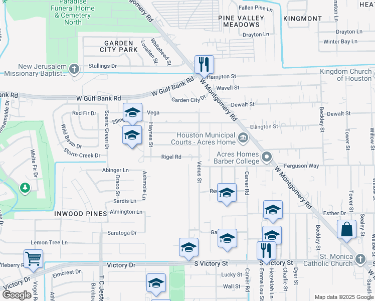 map of restaurants, bars, coffee shops, grocery stores, and more near in Houston