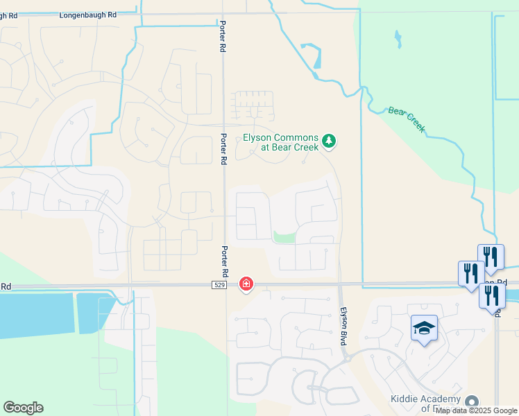 map of restaurants, bars, coffee shops, grocery stores, and more near Porter Road in Katy